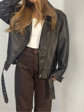 H&M Dark Brown Leather Biker Jacket
